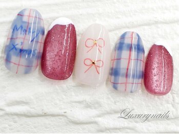ラグジュアリー ネイルズ(Luxury Nails)/モテ可愛*チェック＆リボン