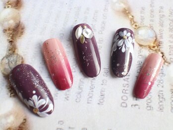 ベレッツァネイル 大阪 日本橋(BellezzaNail)/アート10本…ボルドーフラワー