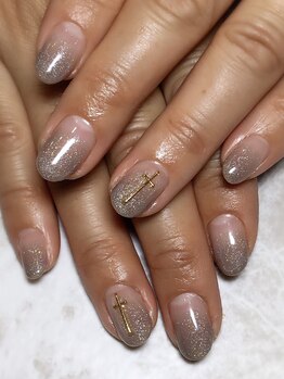 レディグリッター(Lady glitter)/グレーラメグラデ×クロスパーツ