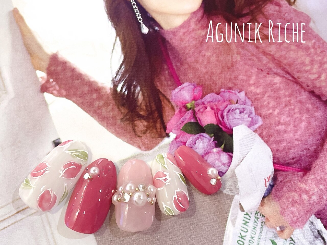 【011】ネイルチップ マグネットネイル 春 チューリップ 花 シンプル 011】ネイルチップ マグネットネイル 春 チューリップ 花 シンプル
