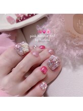 ピンクハルナネイル(pink haruna nail)/リボン埋め尽くしフットネイル
