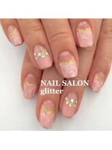 ネイルサロン グリッター(NAIL SALON glitter)/春の逆フレンチマーブルネイル