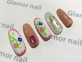 グラマーネイル(Glamor nail)/フラワー×全塗り