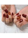 ボルドー×べっこうネイル