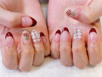 ムーピーネイル(moopy nail)/◆french×check×flower ¥8150