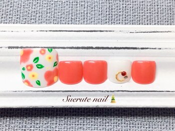 スエルテ ネイルサロン 北千住店/紅白お花フットネイル ¥9000