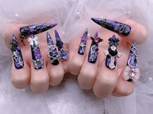 スノーネイルサロン 新宿店(Snow nail salon)/紫デコデコクロスリボン薔薇