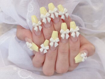 デコール 心斎橋(DECOR)/黄色フレンチリボンネイル