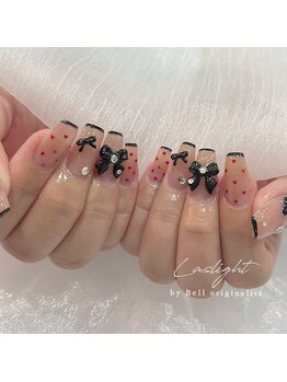 sheer beige × black ribbon