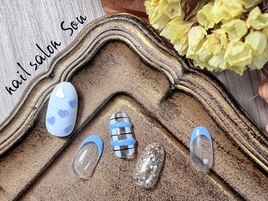 春ネイル×ブルーフレンチ