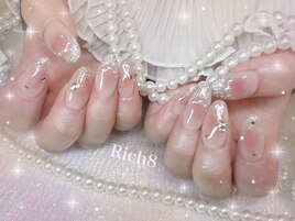 チーク×ツイードフレンチネイル