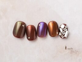 秋色カラフルメタリックネイル