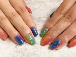 カラフル水滴ネイル　夏ネイル