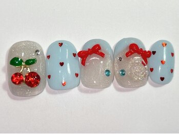 ネイルメゾン 渋谷店(NAIL MAISON)/ハートドット水色フレンチ￥9000