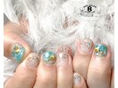 水面 海 夏ショートネイル