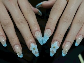 ネイルアヴァンス 京橋店(Nail AVANCE.)/ブルー3Dお花ネイル