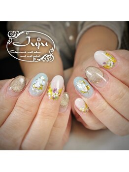 ジュジュ(Juju)/ミモザネイル　押し花ネイル