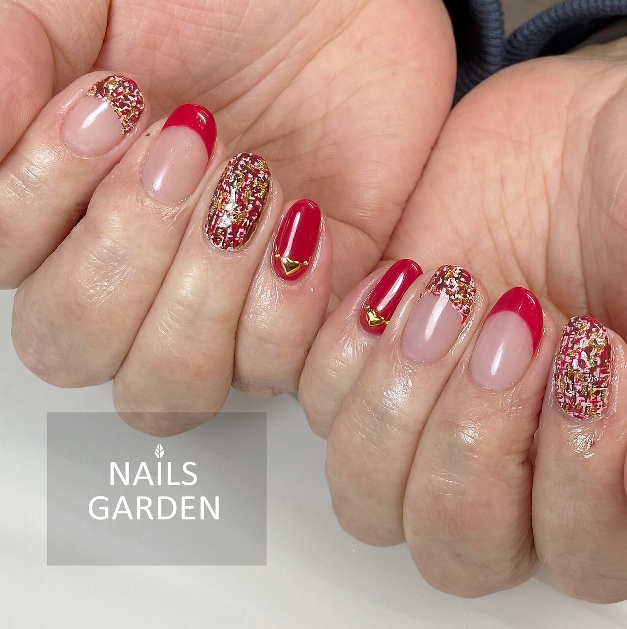 ネイルチップ 量産型 ツイード 赤 推しネイル なまえ オーダーネイル #114 ネイルチップ 量産型 ツイード 赤 推しネイル なまえ オーダーネイル