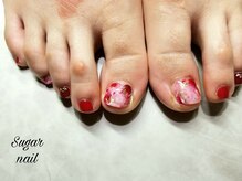 シュガーネイル(sugar nail)/赤ニュアンスフットネイル