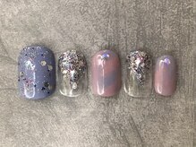 カラネイル 南森町店(calla nail)/ピンクマーブルと春色ラメ