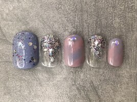 ピンクマーブルと春色ラメ