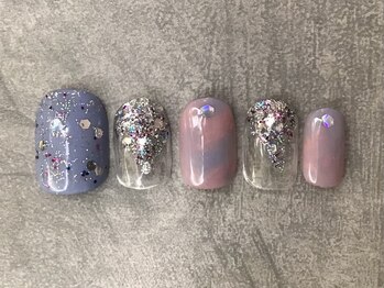 カラネイル 南森町店(calla nail)/ピンクマーブルと春色ラメ