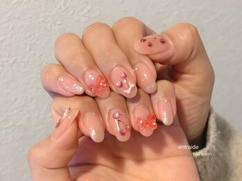 ちゅるさくらんぼリボンネイル 