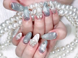 ブルー、チェックネイル