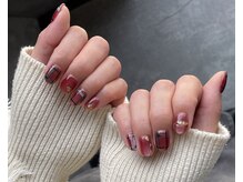 ランダネイル(LANDA. nail)/ボルドー×チェック柄ネイル