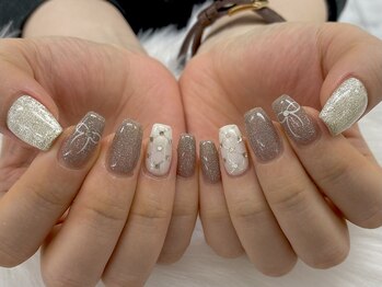 【山崎】キラキラリボンネイル