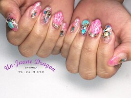 【自爪ネイル】ピンク夏ネイル