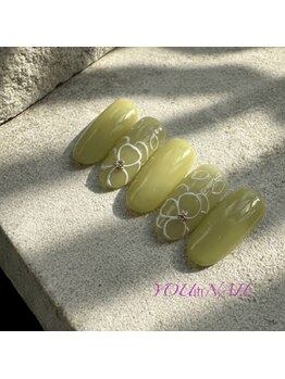 ユウネイル(YOU由NAIL)/大人可愛いピスタチオお花ネイル