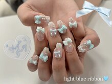 ルルシアン 代々木(luluchien)/リボンたっぷり水色ネイル♪