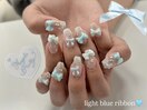 リボンたっぷり水色ネイル♪