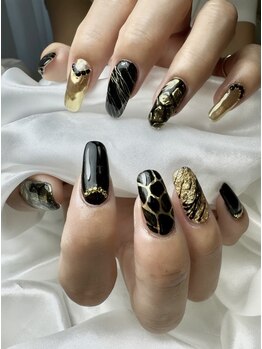 フラワーズネイル(flowers nail)/ブラックネイル