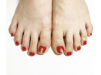 アイリッシュネイル 久屋大通店(Irish Nail)/朱色×ゴールド　フット