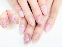 ネイルコレクション ピンク(Nail Collection Pink)/ジェル定額￥8990☆手描薔薇