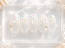 桜/きらめく透明感シェル夏ネイル