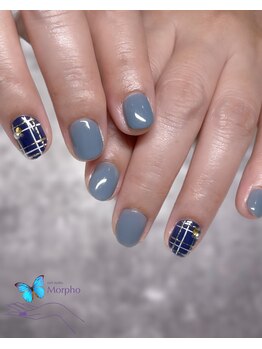 モルフォ 千駄ヶ谷(Morpho)/ワンポイントのチェックネイル