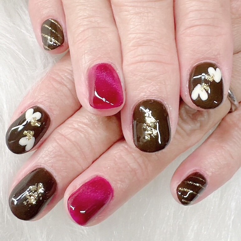 ネイルチップチョコレートツイードチェック韓国ワンホンキラキラくま