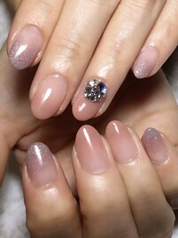 パープルラメ×Vカットストーン
