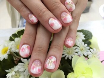 プルミエ ネイル(Premier Nail)/ピンクタイダイ柄&くまちゃん