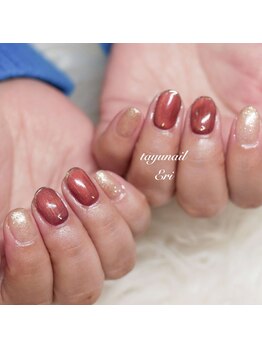 たゆ ネイル(たゆnail)/ボルドーミラーフレンチネイル