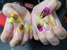 ひまわり&ヤシの木ネイル