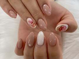 【山崎】ベージュ×お花