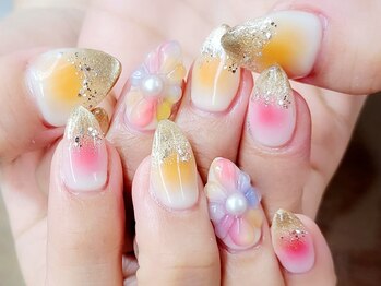 ネイルサロン シェル(Nail Salon SHELL)/カラフルぷっくりお花～♪
