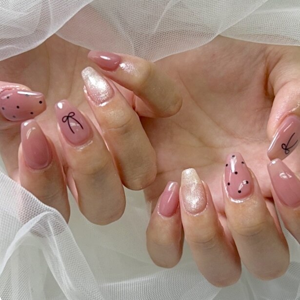 【人気】HAND★リボン×ドットネイル♪ \7600→\4500