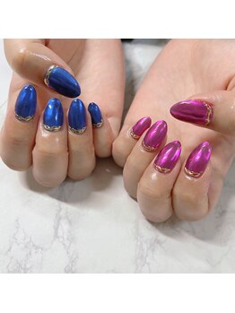 ブラン(blanc)/ブルー×ピンクのミラーネイル