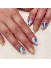 ハーティーネイル hearty nail 溝の口店/白青マーブルネイル