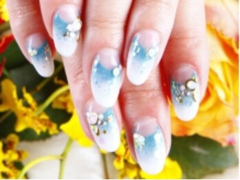 クリスタルネイル ゆめタウン筑紫野店(CRYSTAL NAIL)/弾けるアクア☆フレンチジェル